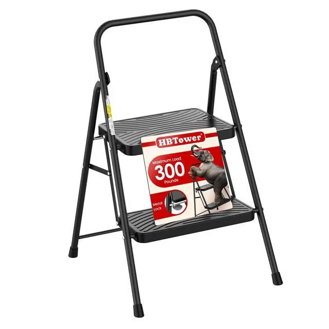 Alt view image 8 of 14 - 2 Step Ladder, Step Stool with Wide Anti-Slip Pedal | Step Ladder Folding Step Stool for Adults, Lightweight Steel Portable ladders for Home Kitchen
