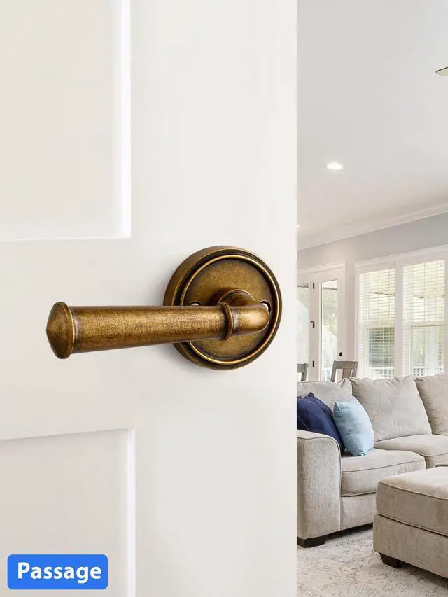 Alt view image 10 of 14 - Door Handle Antique Brass Retro Passage Vintage Door Lever, 1 Pack | Use for Interior Kitchen Pantry Hallway Hall Closet Laundry Room, Aluminium Alloy Handle Lever