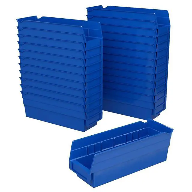 Alt view image 8 of 14 - 30120 Heavy Duty Plastic Shelf Bins, 12"x 4"x 4", Blue, 24-Pack | Heavy Duty Nesting Storage Bins for Garage, Closet, Refrigerator, Kitchen, Cabinet, Drawer Organization, Pantry Organization