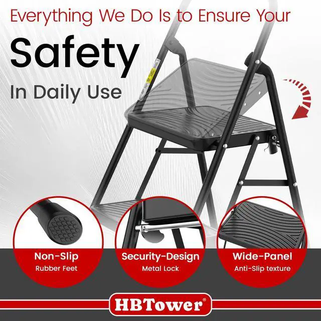 Alt view image 12 of 14 - 2 Step Ladder, Step Stool with Wide Anti-Slip Pedal | Step Ladder Folding Step Stool for Adults, Lightweight Steel Portable ladders for Home Kitchen