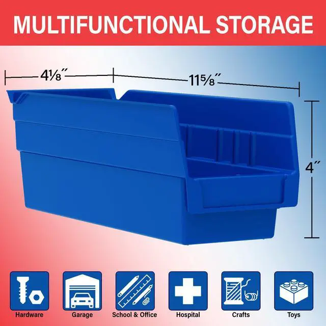 Alt view image 9 of 14 - 30120 Heavy Duty Plastic Shelf Bins, 12"x 4"x 4", Blue, 24-Pack | Heavy Duty Nesting Storage Bins for Garage, Closet, Refrigerator, Kitchen, Cabinet, Drawer Organization, Pantry Organization