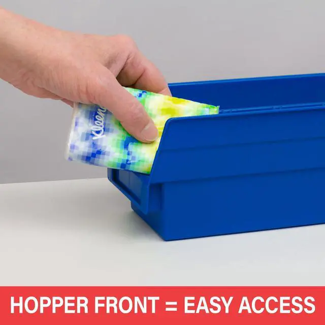 Alt view image 11 of 14 - 30120 Heavy Duty Plastic Shelf Bins, 12"x 4"x 4", Blue, 24-Pack | Heavy Duty Nesting Storage Bins for Garage, Closet, Refrigerator, Kitchen, Cabinet, Drawer Organization, Pantry Organization