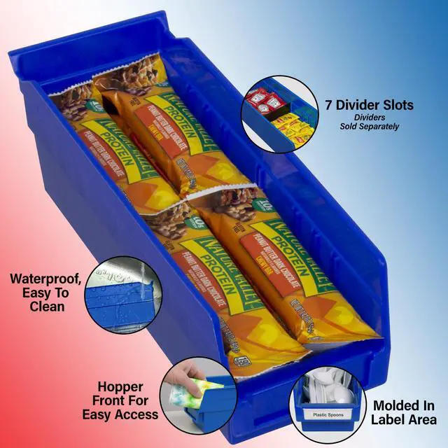 Alt view image 10 of 14 - 30120 Heavy Duty Plastic Shelf Bins, 12"x 4"x 4", Blue, 24-Pack | Heavy Duty Nesting Storage Bins for Garage, Closet, Refrigerator, Kitchen, Cabinet, Drawer Organization, Pantry Organization