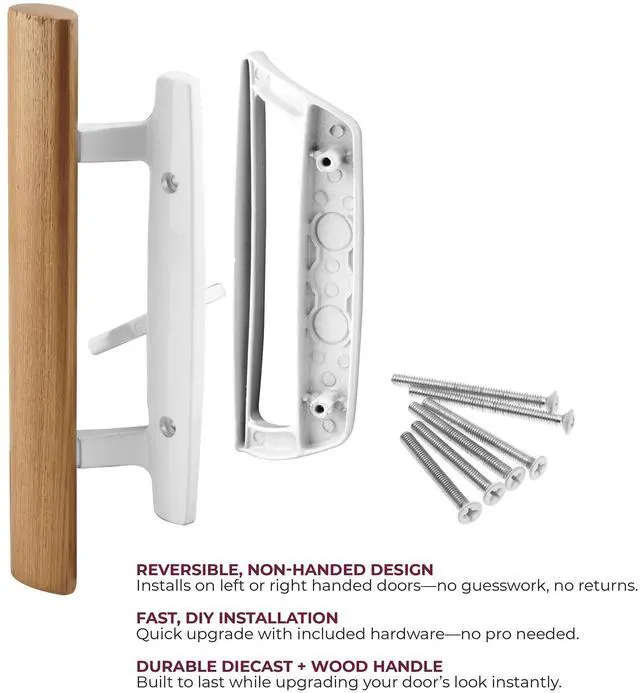Alt view image 13 of 14 - C 1204 Sliding Glass Door Handle Set Replace Old or Damaged Door Handles Quickly and Easily White Diecast, Mortise/Hook Style, Fits 3-15/16 In. Hole Spacing (1 Set)
