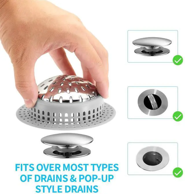 Alt view image 9 of 12 - Bathtub Drain Hair Catcher Shower Drain Cover Sink Drain Protector | Bathroom Sink & Bathtub Drain Strainer for Pop-Up & Regular Drains, grey