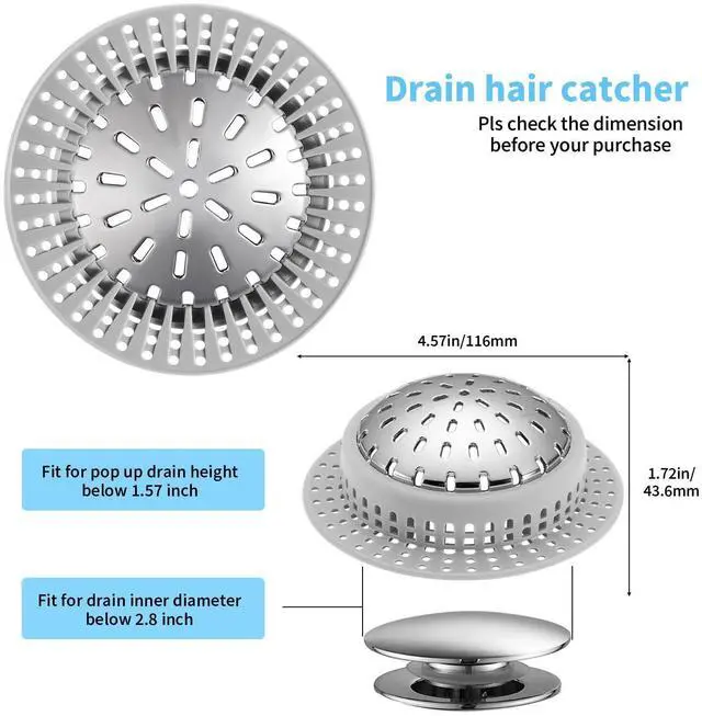 Alt view image 8 of 12 - Bathtub Drain Hair Catcher Shower Drain Cover Sink Drain Protector | Bathroom Sink & Bathtub Drain Strainer for Pop-Up & Regular Drains, grey