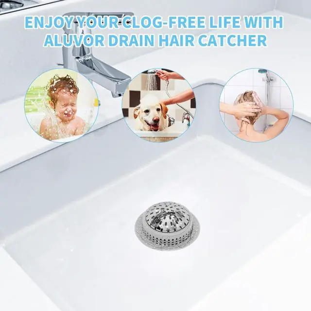 Alt view image 12 of 12 - Bathtub Drain Hair Catcher Shower Drain Cover Sink Drain Protector | Bathroom Sink & Bathtub Drain Strainer for Pop-Up & Regular Drains, grey
