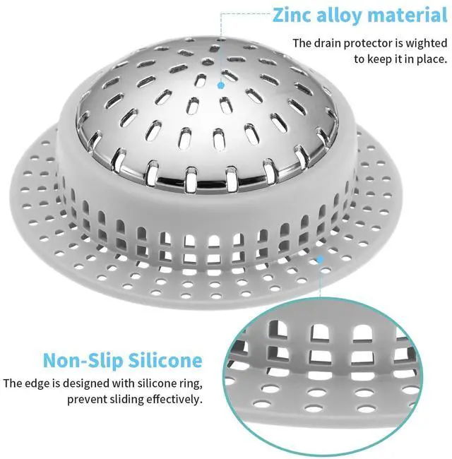 Alt view image 11 of 12 - Bathtub Drain Hair Catcher Shower Drain Cover Sink Drain Protector | Bathroom Sink & Bathtub Drain Strainer for Pop-Up & Regular Drains, grey