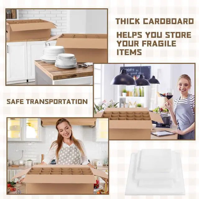 Alt view image 10 of 10 - 4 Sets Kitchen Moving Boxes with Handle Hole, 24 x 12 x 11 Inch, Included Dish Glassware and Wine Glass Packing Moving Divider Kits Foam Pouches for Kitchen Packing Transportation
