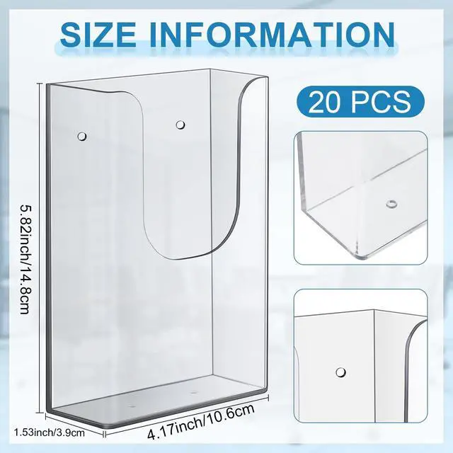 Alt view image 8 of 12 - 20 Pack 4 x 6 Inches Acrylic Brochure Holder Wall Mount, Clear Flyer Holder Rack, Plastic Pamphlet Stand with Nails for Magazine, Booklet, Card, Bookmark Display, Home Office Church Supplies