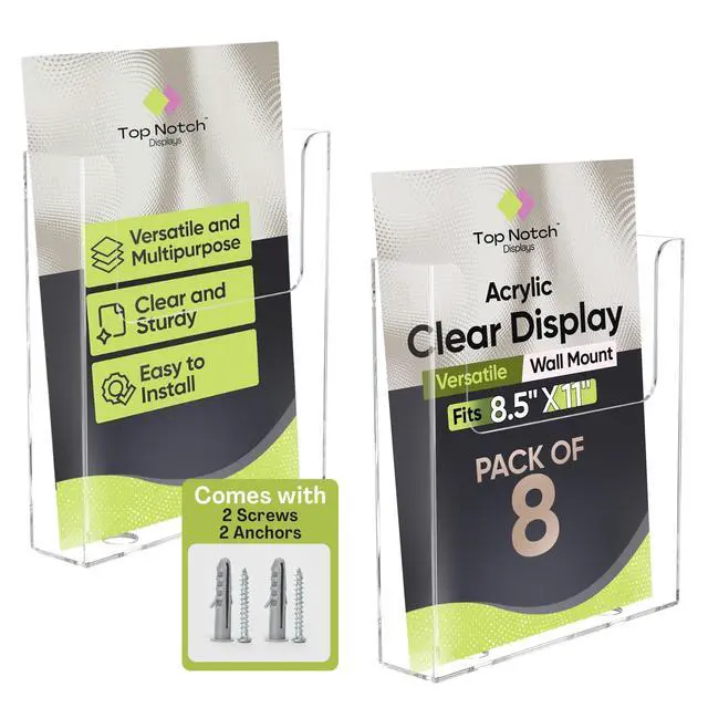 Alt view image 8 of 14 - Acrylic Brochure Holder for Wall Mounting, Clear Display for 8.5" x 11" Flyers, Literature Holder for Magazines, Pamphlets, Menus, Includes Screws & Plastic Anchors Pack of 8