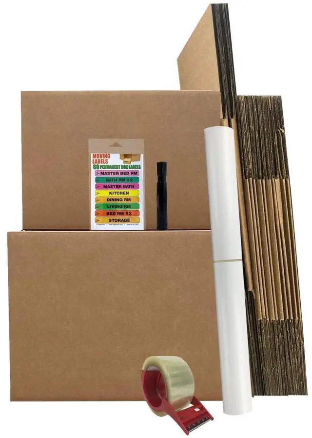 Alt view image 8 of 12 - Bigger Boxes Smart Moving Kit #1, 1 to 2 Bedroom | Medium & Large Boxes, 60 Moving Labels, Packing Paper & Packing Tape, Apartment Moving Kit