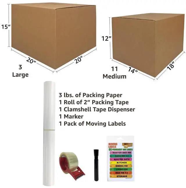 Alt view image 10 of 12 - Bigger Boxes Smart Moving Kit #1, 1 to 2 Bedroom | Medium & Large Boxes, 60 Moving Labels, Packing Paper & Packing Tape, Apartment Moving Kit