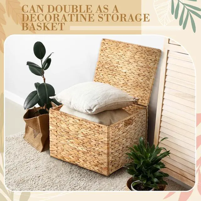 Alt view image 12 of 14 - Large Decorative Hanging File Box Water Hyacinth Wicker Basket File Organizer with Lid Collapsible Woven Filing Cabinet for Office/home Decor(16.54'' X 14.57'' X 11.4'',Light Color,1 Pack)