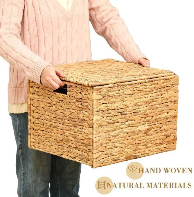 Alt view image 14 of 14 - Large Decorative Hanging File Box Water Hyacinth Wicker Basket File Organizer with Lid Collapsible Woven Filing Cabinet for Office/home Decor(16.54'' X 14.57'' X 11.4'',Light Color,1 Pack)
