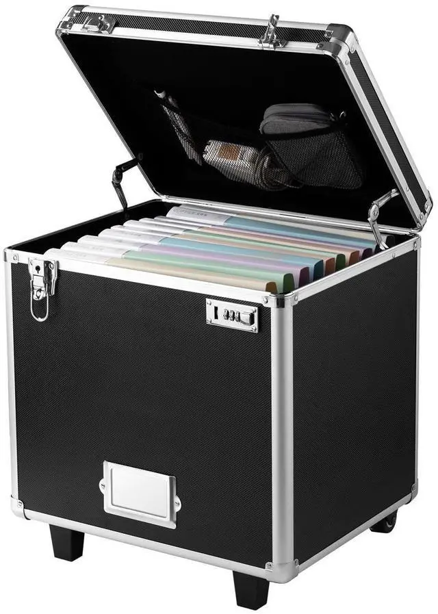 Alt view image 8 of 14 - Portable File Storage Box, 15.6 x 12.6 x 15 inch Internal Chest Size, Locking Mobile Business Case with Telescopic Handle, Hand pull File Case for Office Home, Offices, Hospitals, Banks