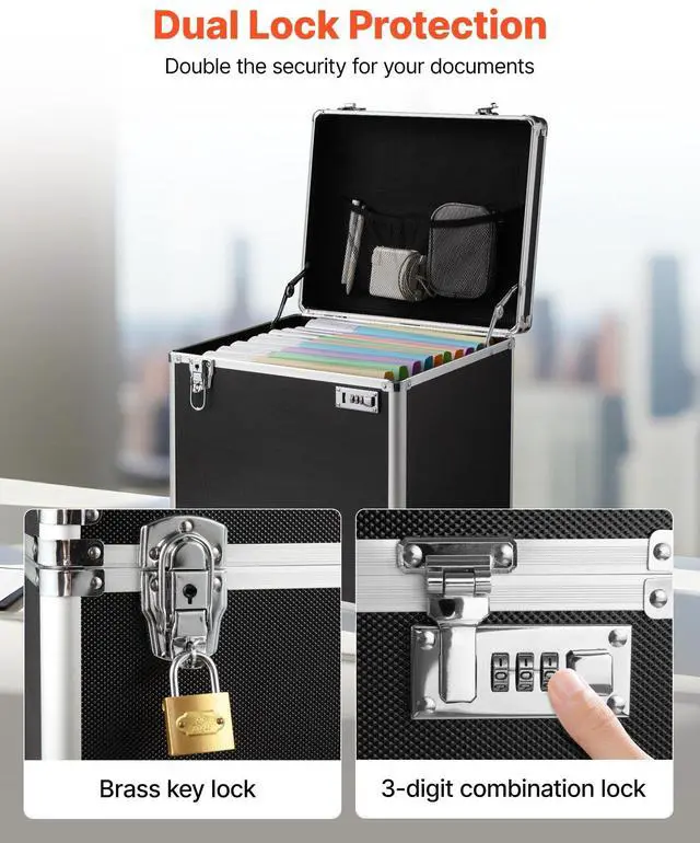 Alt view image 9 of 14 - Portable File Storage Box, 15.6 x 12.6 x 15 inch Internal Chest Size, Locking Mobile Business Case with Telescopic Handle, Hand pull File Case for Office Home, Offices, Hospitals, Banks