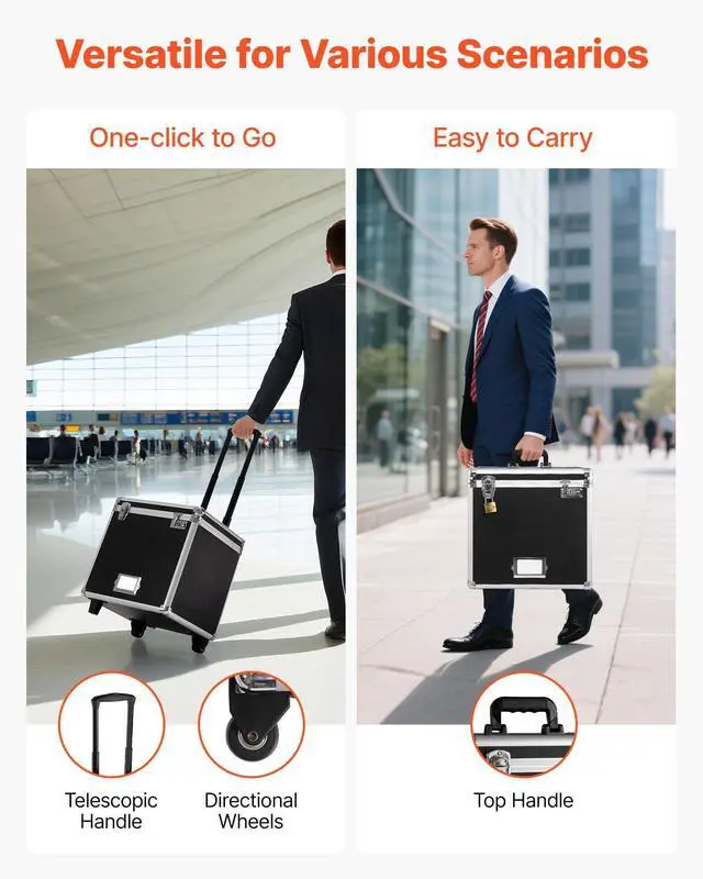 Alt view image 12 of 14 - Portable File Storage Box, 15.6 x 12.6 x 15 inch Internal Chest Size, Locking Mobile Business Case with Telescopic Handle, Hand pull File Case for Office Home, Offices, Hospitals, Banks