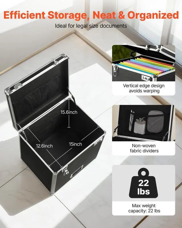 Alt view image 10 of 14 - Portable File Storage Box, 15.6 x 12.6 x 15 inch Internal Chest Size, Locking Mobile Business Case with Telescopic Handle, Hand pull File Case for Office Home, Offices, Hospitals, Banks