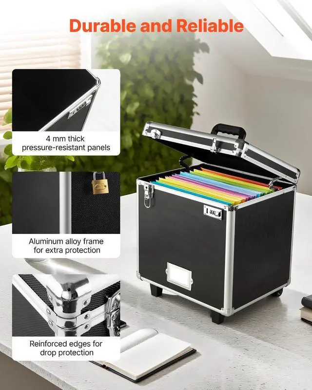 Alt view image 11 of 14 - Portable File Storage Box, 15.6 x 12.6 x 15 inch Internal Chest Size, Locking Mobile Business Case with Telescopic Handle, Hand pull File Case for Office Home, Offices, Hospitals, Banks