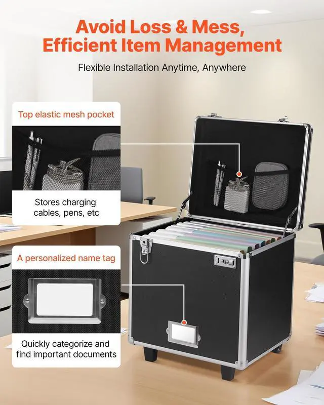 Alt view image 13 of 14 - Portable File Storage Box, 15.6 x 12.6 x 15 inch Internal Chest Size, Locking Mobile Business Case with Telescopic Handle, Hand pull File Case for Office Home, Offices, Hospitals, Banks