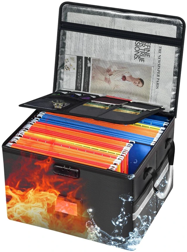 Alt view image 8 of 14 - 6200°F Upgraded Fireproof Document Box, 60L with Lock | 10-Layer Heat Decay Structure For Letter, Legal Folders with 3 Rails for Home Office & Business Travel