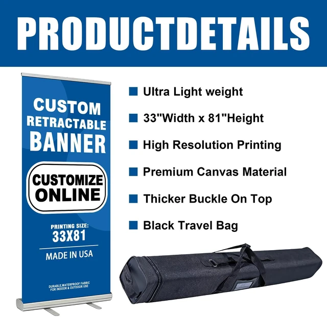 Alt view image 9 of 14 - Custom Retractable Banner with Stand, Personalized Roll Up Banner, Full Color Pop Up Display Sign with Travel Bag for Events, Promotion & Advertising (style 1)