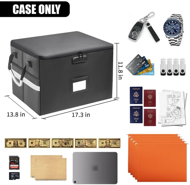 Alt view image 14 of 14 - 6200°F Upgraded Fireproof Document Box, 60L with Lock | 10-Layer Heat Decay Structure For Letter, Legal Folders with 3 Rails for Home Office & Business Travel