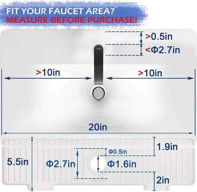 Alt view image 9 of 14 - Kitchen Sink Splash Guard, 20IN Longer Silicone Faucet Guard & Draining Mat, Bathroom and Kitchen Sink Organizer, Sink Faucet Mat Water Splash Guard Behind Faucet Accessories Gadget, 20 x 5.5, White