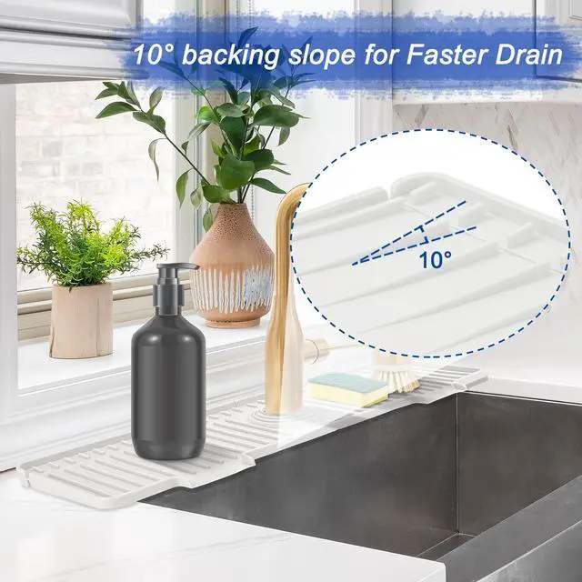 Alt view image 10 of 14 - Kitchen Sink Splash Guard, 20IN Longer Silicone Faucet Guard & Draining Mat, Bathroom and Kitchen Sink Organizer, Sink Faucet Mat Water Splash Guard Behind Faucet Accessories Gadget, 20 x 5.5, White