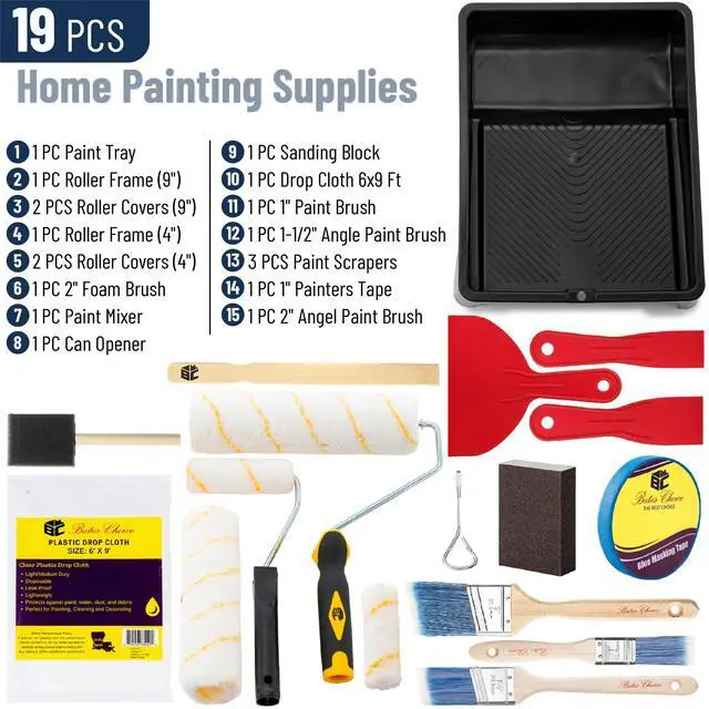 Alt view image 9 of 14 - Bates- Paint Roller Kit, 19 pcs, Roller Set with Microfiber Sleeves & Frame | for Walls, Cabinets, Interior and Exterior Painting