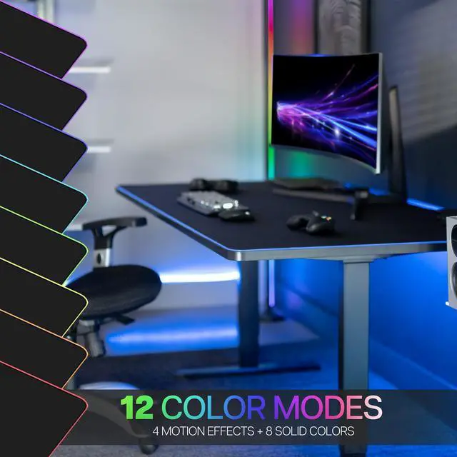 Alt view image 11 of 14 - Extra Large 71 x 36 inch Full Size Desk Pad with RGB Lighting for Office Ambience and Immersive Gaming, Oversized Mouse Pad Table Top Cover, 12 Color Modes, Non-Slip Base, Black, DESK-PAD72-36
