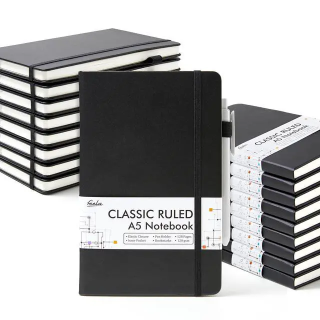 Alt view image 8 of 14 - 18 Pack Journal Notebook for Work, Business Notebook Bulk Hardcover Lined Writing Journal with Pen Holder for Men Women Note Taking, with 18 Black Pens, 120 GSM, 5.1x8.3, A5, Black