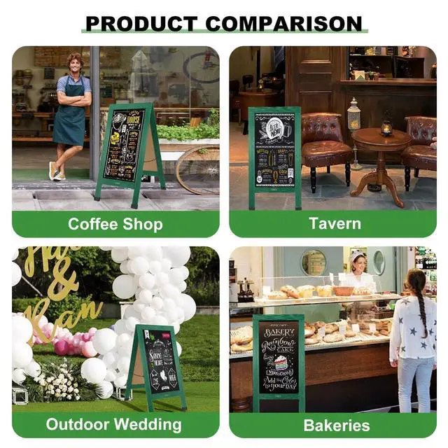 Alt view image 14 of 14 - Large Sandwich A-Frame Chalkboard Signs, 40" x 20" Magnetic Board | Green Wooden Chalk Board, Double-Sided Outdoor Chalkboard for Sidewalk Cafe Shop Wedding Party or Business