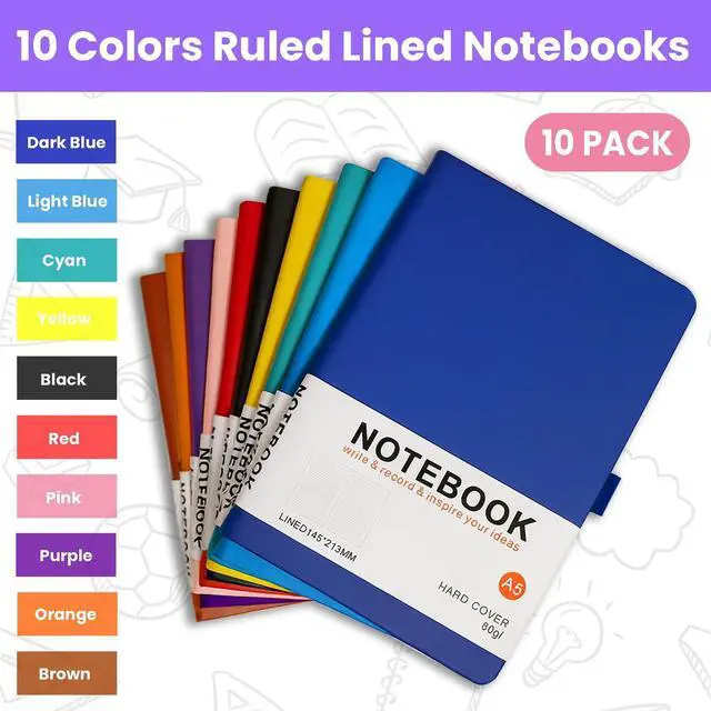 Alt view image 9 of 14 - 20 Pack Hardcover Journals Bulk, A5 Lined Notebooks for Women Men, 200 Pages/100 Sheets, 5.8 x 8.4 inch College Ruled Notebook for Writing Business Work, 10 Colors
