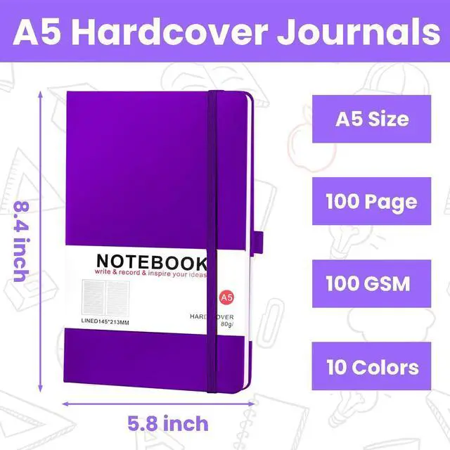 Alt view image 10 of 14 - 20 Pack Hardcover Journals Bulk, A5 Lined Notebooks for Women Men, 200 Pages/100 Sheets, 5.8 x 8.4 inch College Ruled Notebook for Writing Business Work, 10 Colors