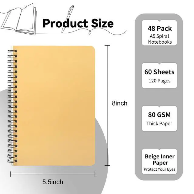 Alt view image 8 of 12 - 48 Pack A5 Spiral Lined Notebooks, 8.1" X 5.5", 60 Sheets/120 Pages Wide Ruled Notebook Spiral Journals Bulk Paper Cover Notepad 12 Colors for Students Taking Class Notes Home Office Gift