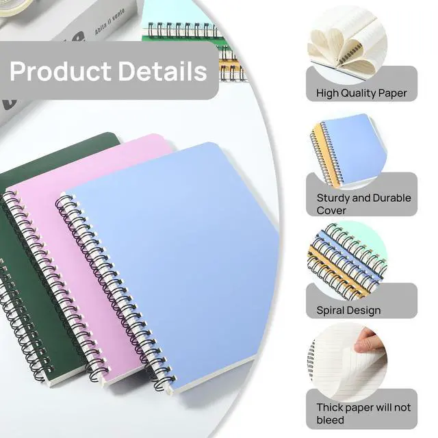 Alt view image 9 of 12 - 48 Pack A5 Spiral Lined Notebooks, 8.1" X 5.5", 60 Sheets/120 Pages Wide Ruled Notebook Spiral Journals Bulk Paper Cover Notepad 12 Colors for Students Taking Class Notes Home Office Gift