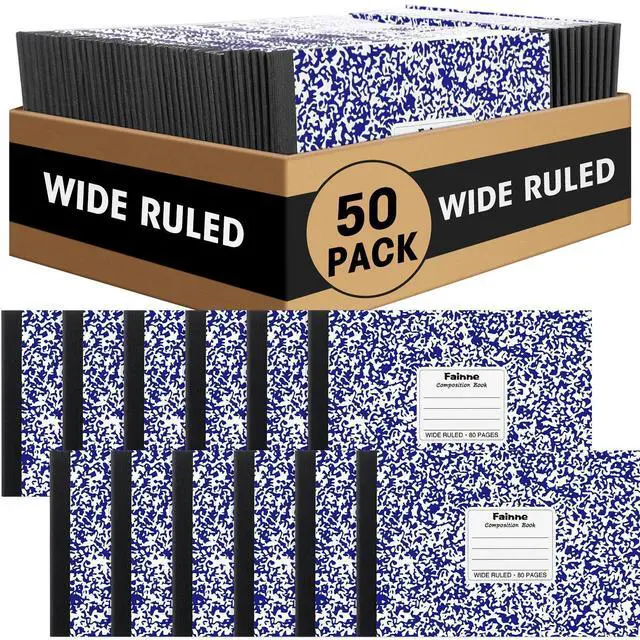 Alt view image 8 of 14 - 50 Pack Composition Notebooks Bulk Wide Ruled A5 Half Size Composition Notebooks 5 x 7.5 Marble Cover Note Books 80 Pages Small Journal 11/32" Spacing for Primary School Supplies(Blue)