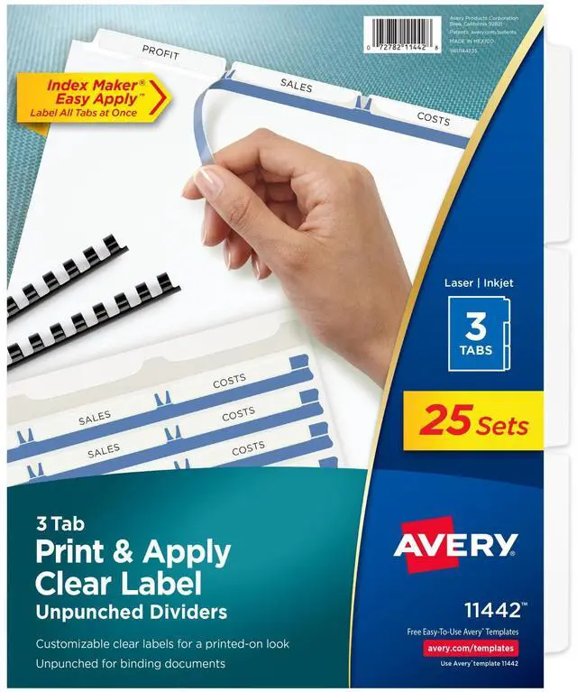 Alt view image 8 of 14 - 3-Tab Unpunched Dividers for Use with Any Binding System, Easy Print & Apply Clear Label Strip, Index Maker Customizable White Tabs, 25 Sets (11442)