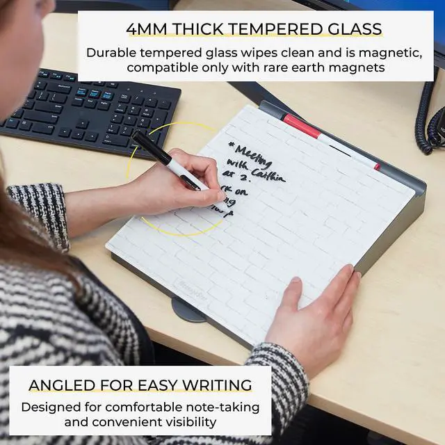 Alt view image 12 of 14 - MessageStor Dry-Erase Glass Board Memo Station, Pattern Collection, Desk Organization, White Brick