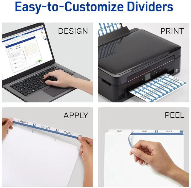 Alt view image 9 of 14 - 3-Tab Unpunched Dividers for Use with Any Binding System, Easy Print & Apply Clear Label Strip, Index Maker Customizable White Tabs, 25 Sets (11442)