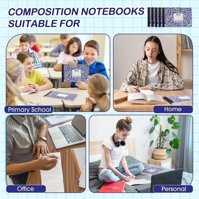 Alt view image 13 of 14 - 50 Pack Composition Notebooks Bulk Wide Ruled A5 Half Size Composition Notebooks 5 x 7.5 Marble Cover Note Books 80 Pages Small Journal 11/32" Spacing for Primary School Supplies(Blue)