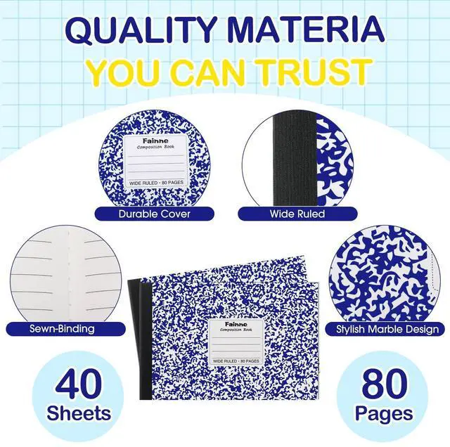 Alt view image 11 of 14 - 50 Pack Composition Notebooks Bulk Wide Ruled A5 Half Size Composition Notebooks 5 x 7.5 Marble Cover Note Books 80 Pages Small Journal 11/32" Spacing for Primary School Supplies(Blue)