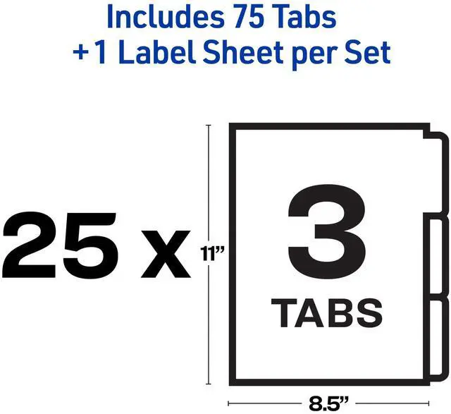 Alt view image 12 of 14 - 3-Tab Unpunched Dividers for Use with Any Binding System, Easy Print & Apply Clear Label Strip, Index Maker Customizable White Tabs, 25 Sets (11442)