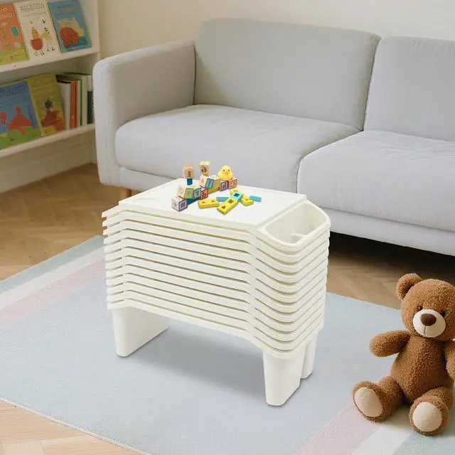 Alt view image 9 of 14 - 12 Pack Kids Lap Desk with Storage Slots, Stackable Portable Kids Lap Tray, 20" L X 10" W X 7" H Plastic Table Kids Activity Tray for Writing Eating Drawing Reading (White)