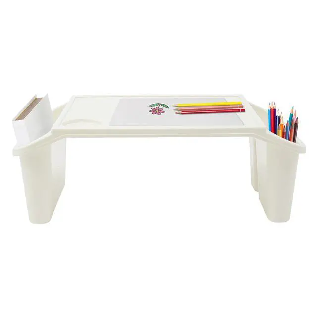 Alt view image 12 of 14 - 12 Pack Kids Lap Desk with Storage Slots, Stackable Portable Kids Lap Tray, 20" L X 10" W X 7" H Plastic Table Kids Activity Tray for Writing Eating Drawing Reading (White)