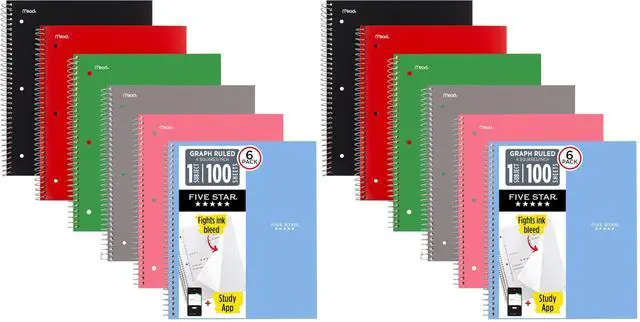 Alt view image 8 of 14 - Spiral Notebook + Study App,1 Subject,Graph Ruled Paper,8-1/2" x 11",100 Sheets,Fights Ink Bleed,Water Resistant Cover,Assorted Colors (73549),6 Count (Pack of 2)