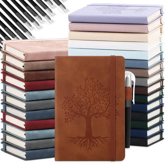 Alt view image 7 of 12 - 30 Set A6 Leather Pocket Notebook Journals with Pens, Small Hardcover Notebooks Set, 3.7 x 5.5 Inch Mini Lined Journals with Pen Holder for School Office Business Gift (Retro Color)