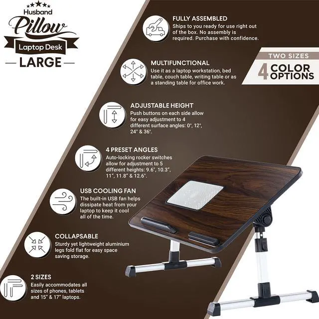 Alt view image 10 of 14 - Lap Desk Brown Large Wood Top - Fits Up to 17" Laptop - with Dual Cushion, Wrist Rest & Built-in Mouse Pad, Portable Laptop Stand for Bed, Multifunctional Slot for Tablet, Pen & Phone